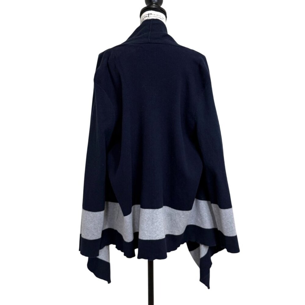 Lauren Ralph Lauren Cardigan Open Front Navy Blue With Gray Trim Womens Size 2X - Picture 3 of 8